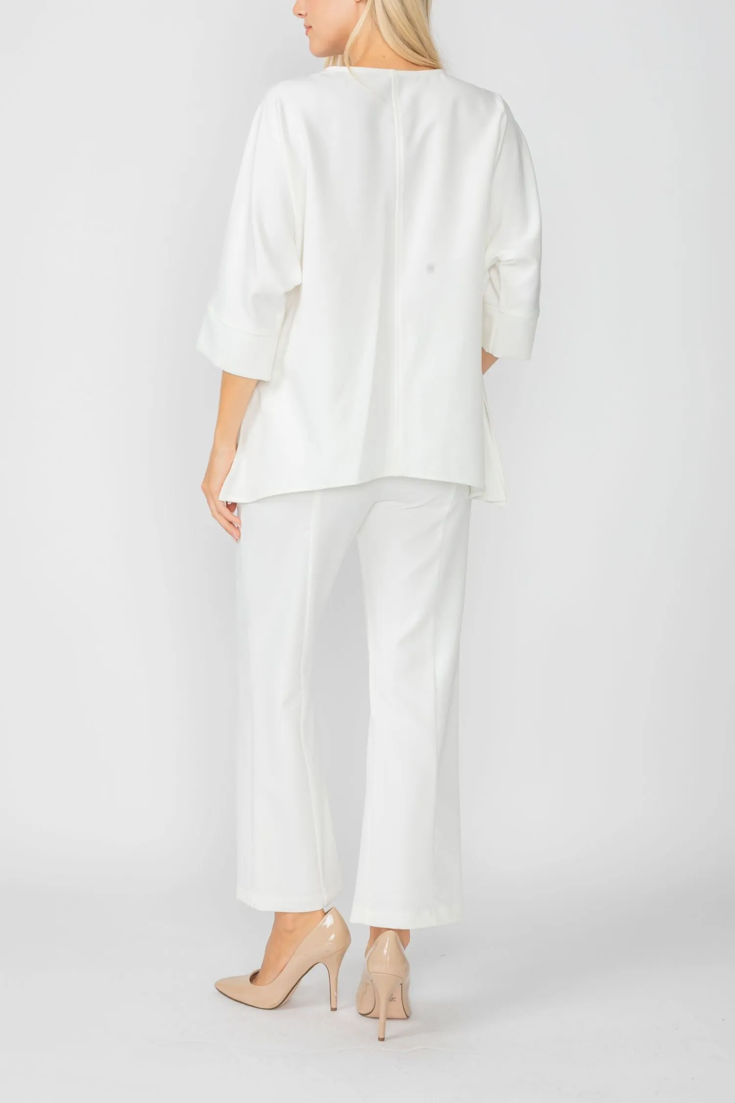 Off White Zip Up Tunic With Laser Cut