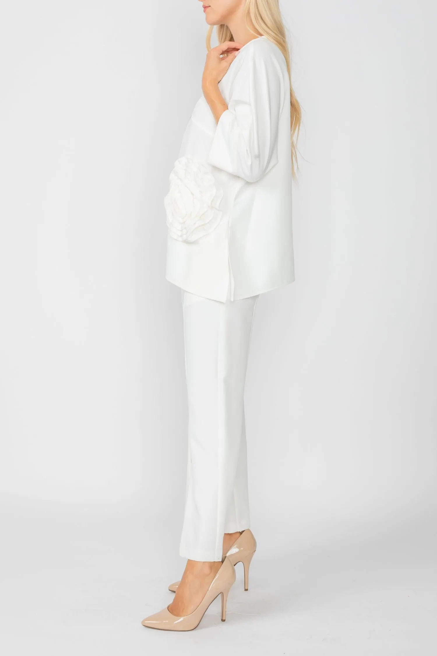 Off White Zip Up Tunic With Laser Cut