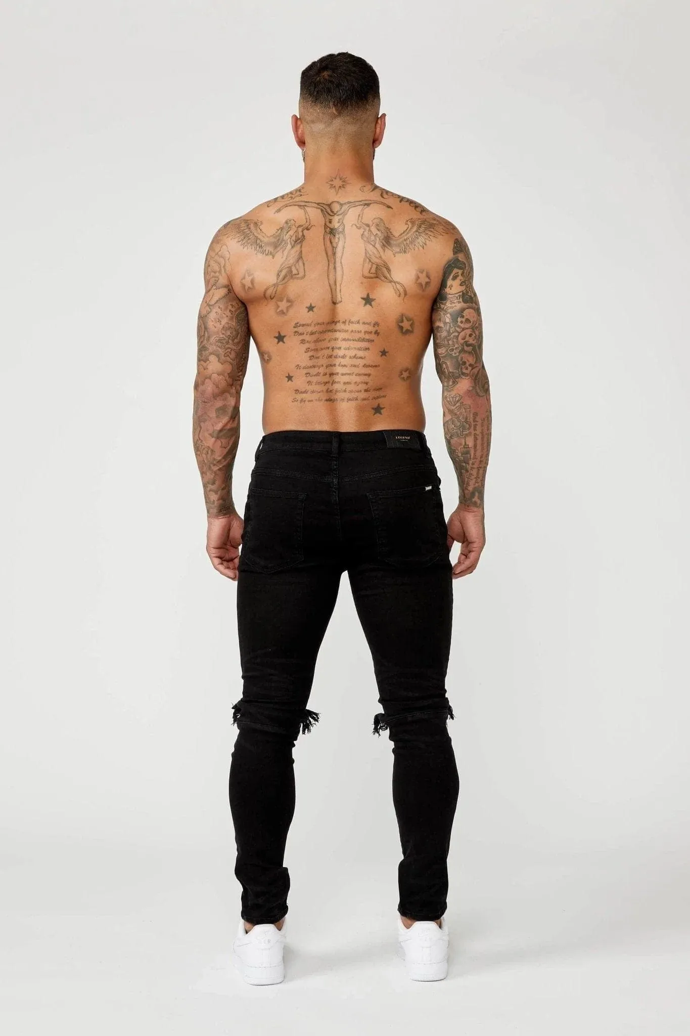PREMIUM SKINNY FIT JEANS - BLACK DESTROYED KNEE