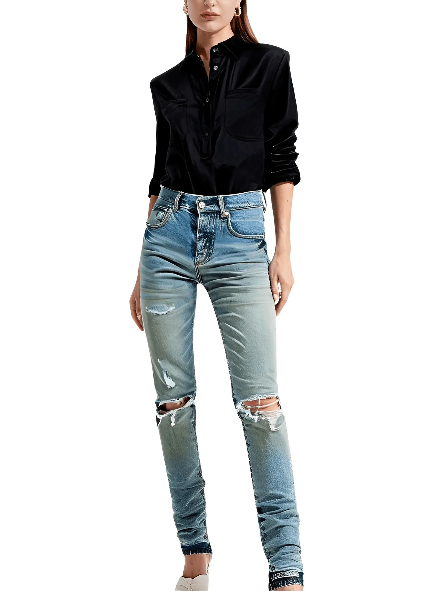 Purple Roca Jeans Tinted American Streetwear Jeans Destroy Wash Repair Low Raise Denim Skinny Jeans