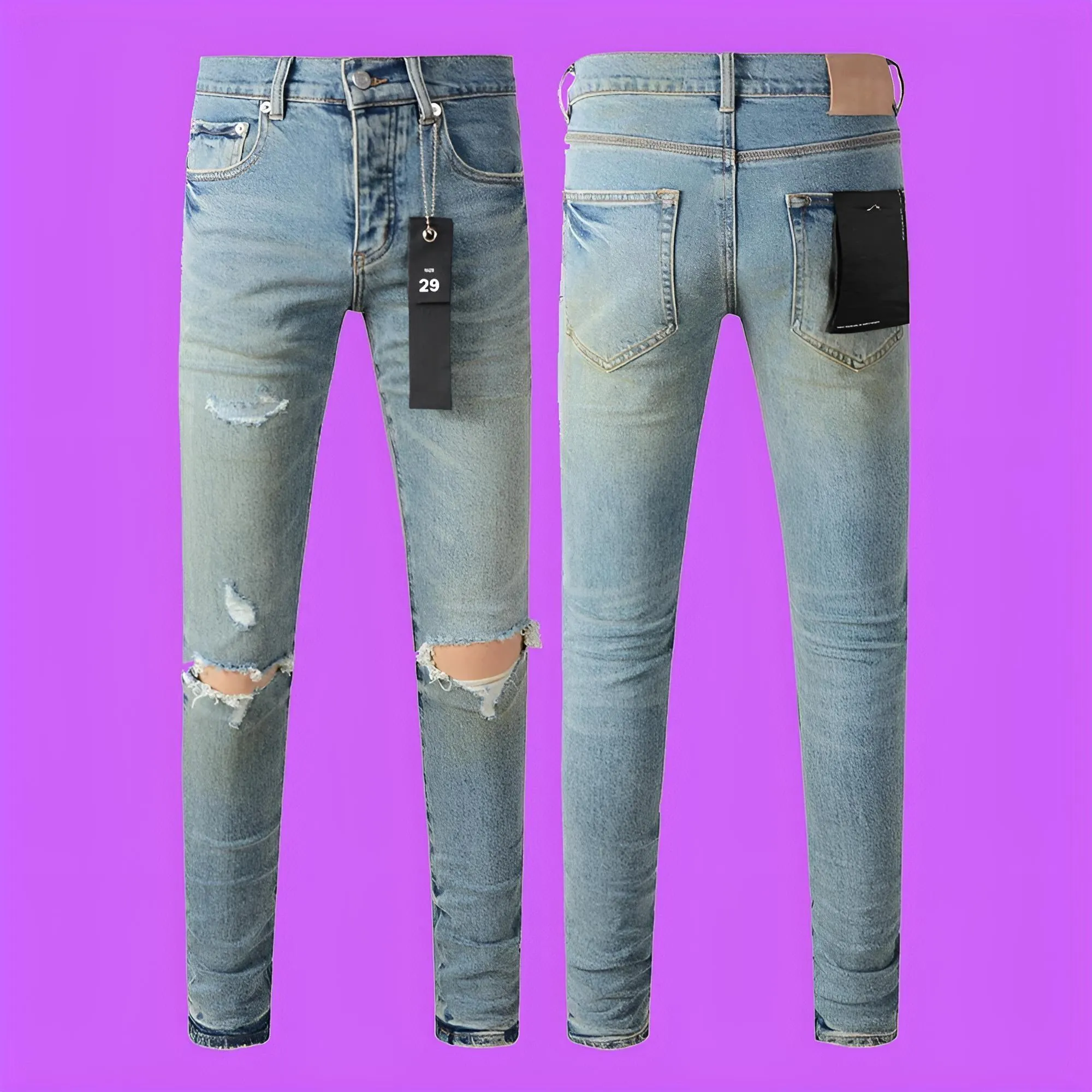 Purple Roca Jeans Tinted American Streetwear Jeans Destroy Wash Repair Low Raise Denim Skinny Jeans