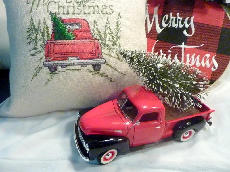 Red Truck Christmas decor, 10 inch Diecast truck decor, Christmas Truck decorations