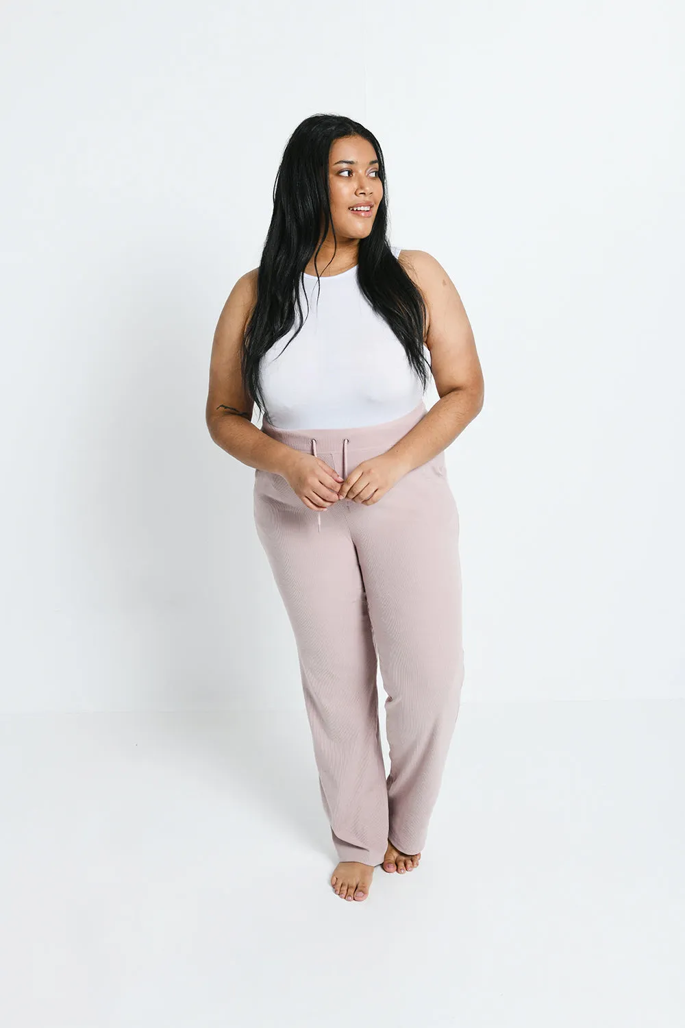 Ribbed Wide Leg Trousers - Pink
