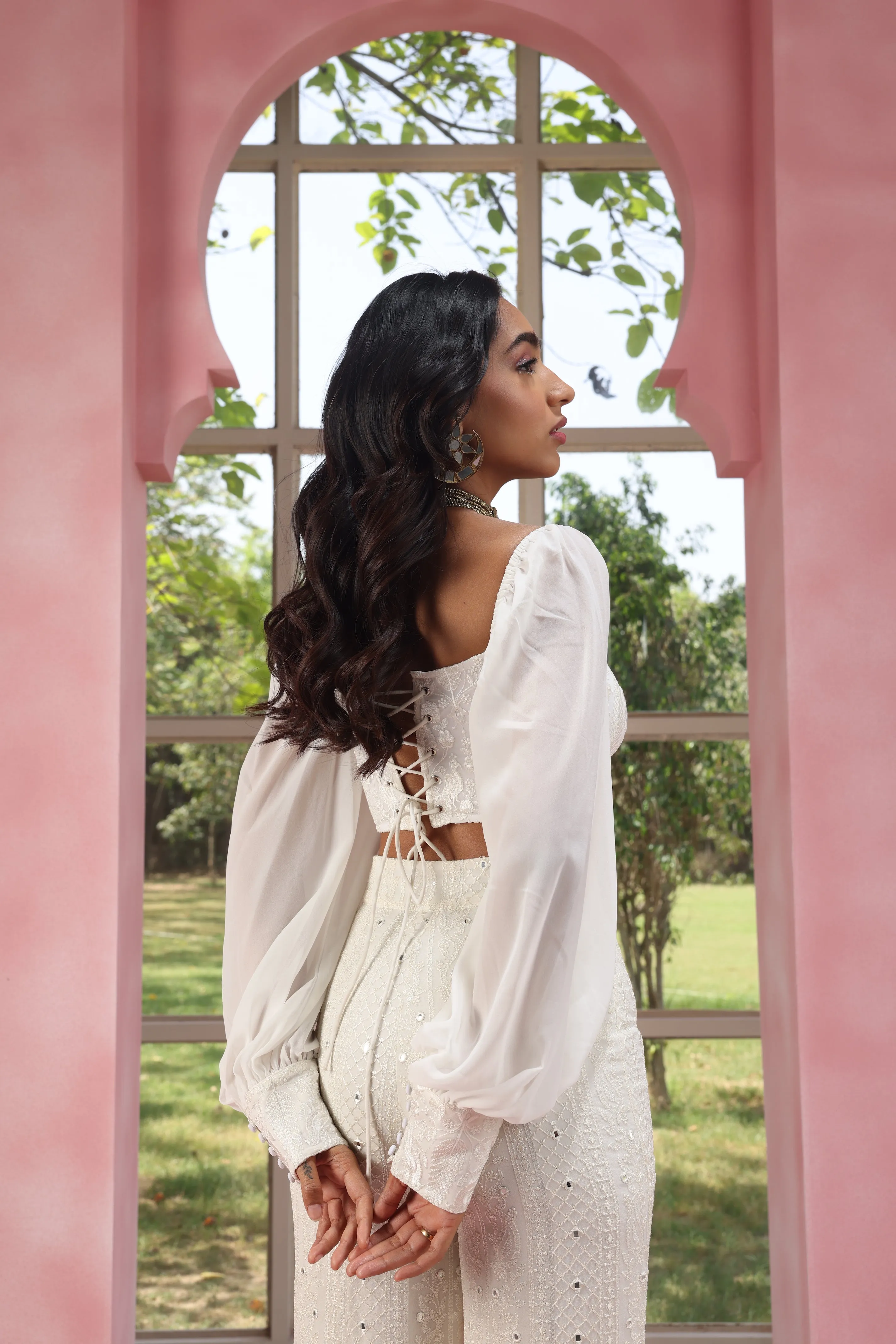 Ruhiya White Embroidered Georgette Corset Top