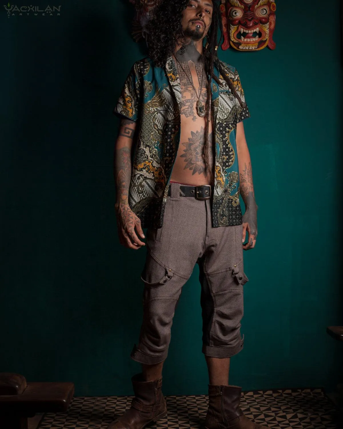 Shirt Men Half Sleeves / Cotton Printed- Teal BATIK