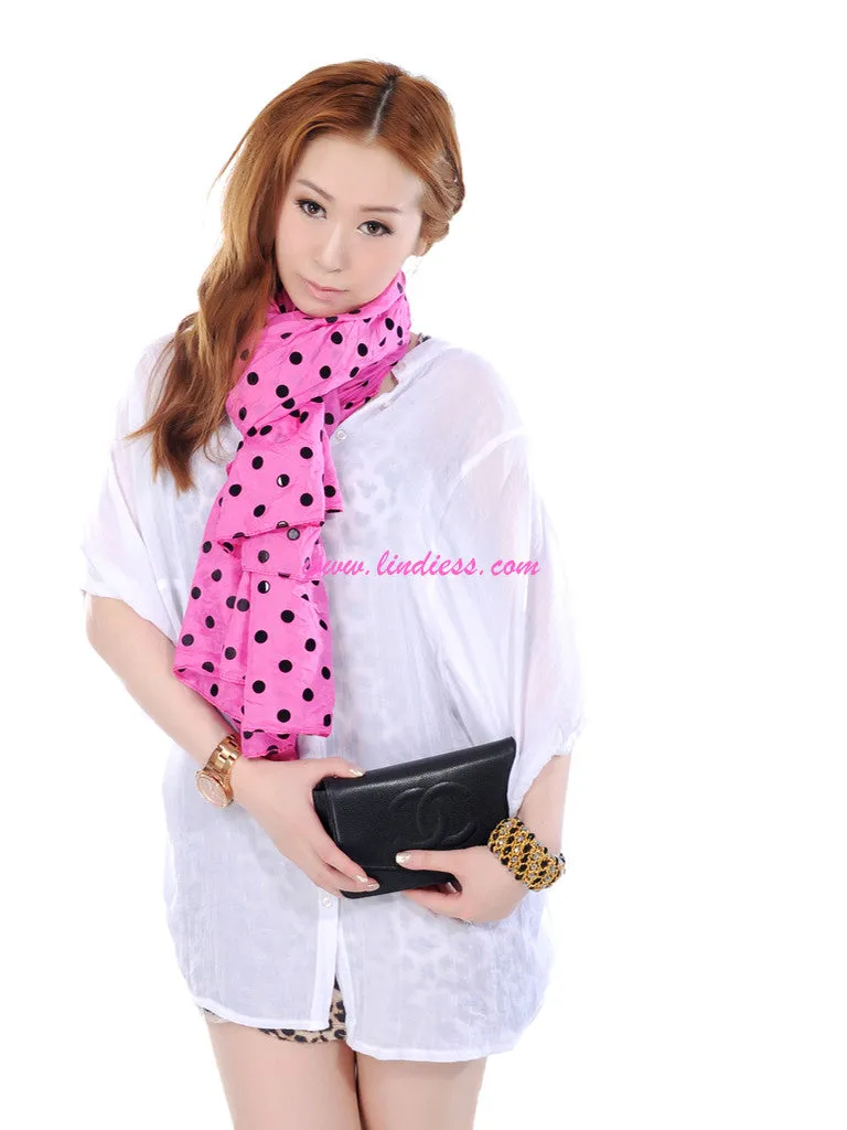 SILK POLKA DOTS SCARF - HOT PINK