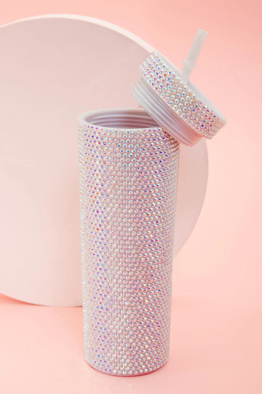 Silver 16oz Full Rhinestone Straw Tumbler