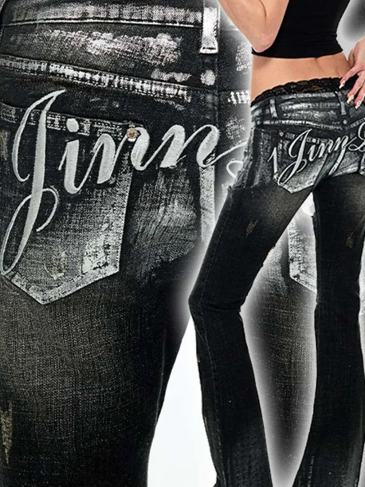 Silver Embroidery Distressed Low Waist Slim Flare Jeans【s0000009150】