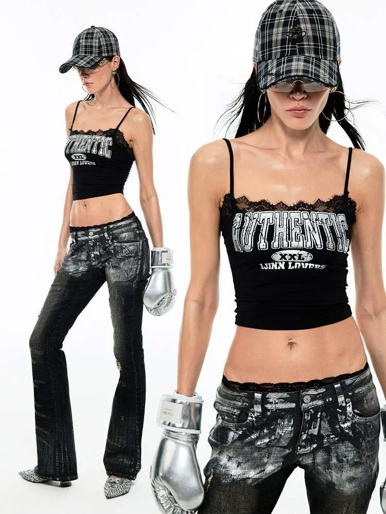 Silver Embroidery Distressed Low Waist Slim Flare Jeans【s0000009150】