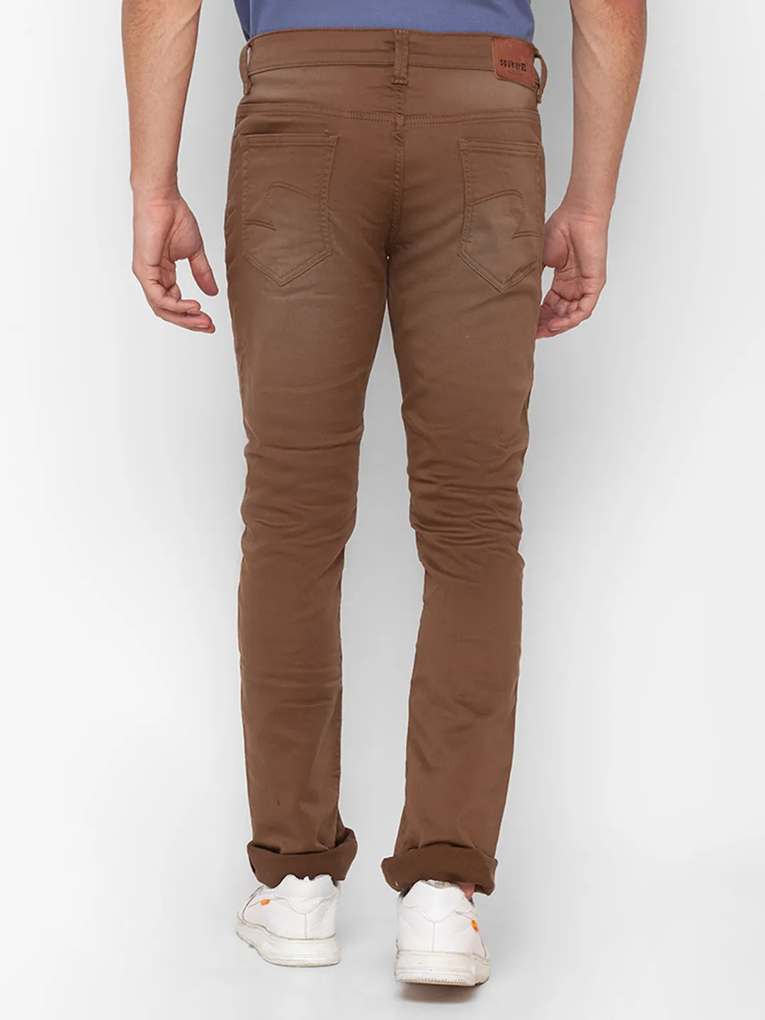 Spykar Coffee Brown Cotton Regular Fit Narrow Length Jeans For Men (Rover)