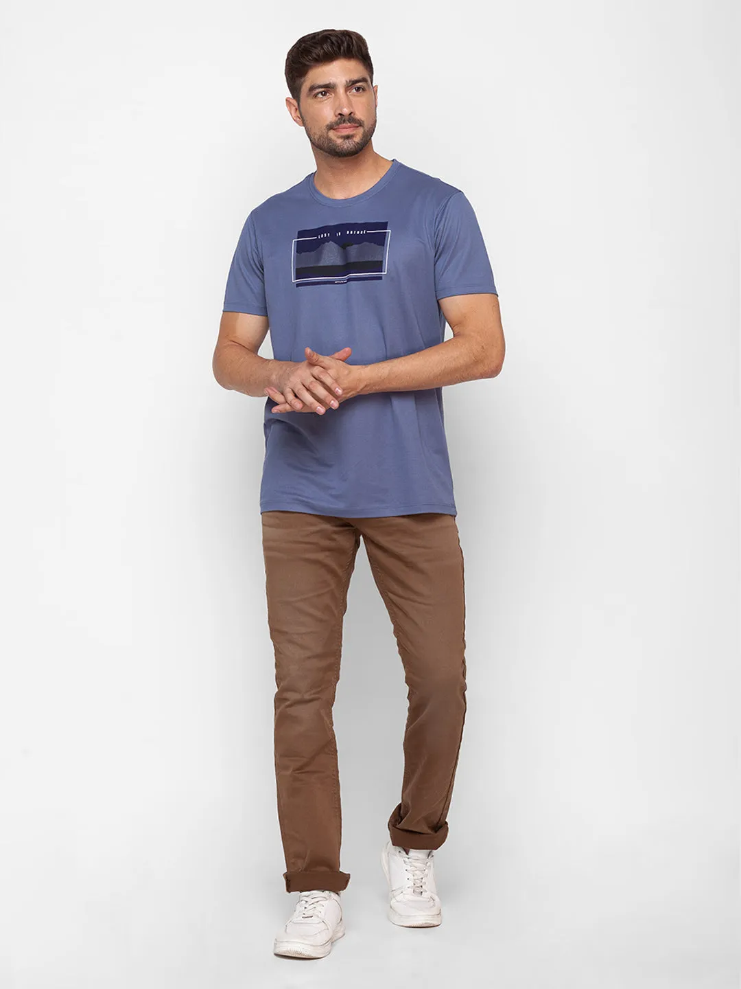 Spykar Coffee Brown Cotton Regular Fit Narrow Length Jeans For Men (Rover)