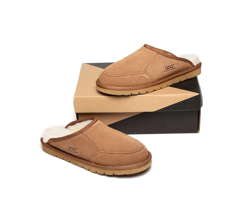 UGG Slippers Men Australian Genuine Sheepskin Wool Bred Scuffs