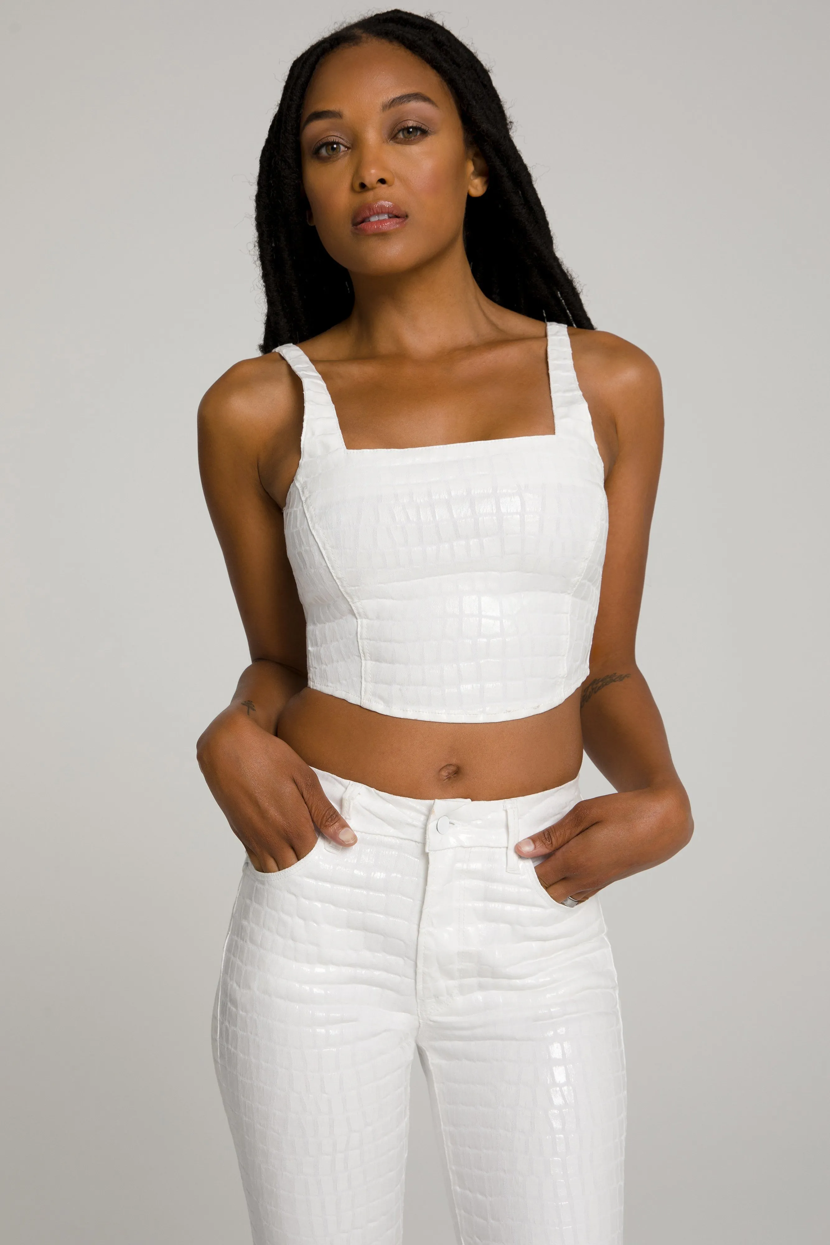 WHITE CROC CORSET TOP | WHITE001