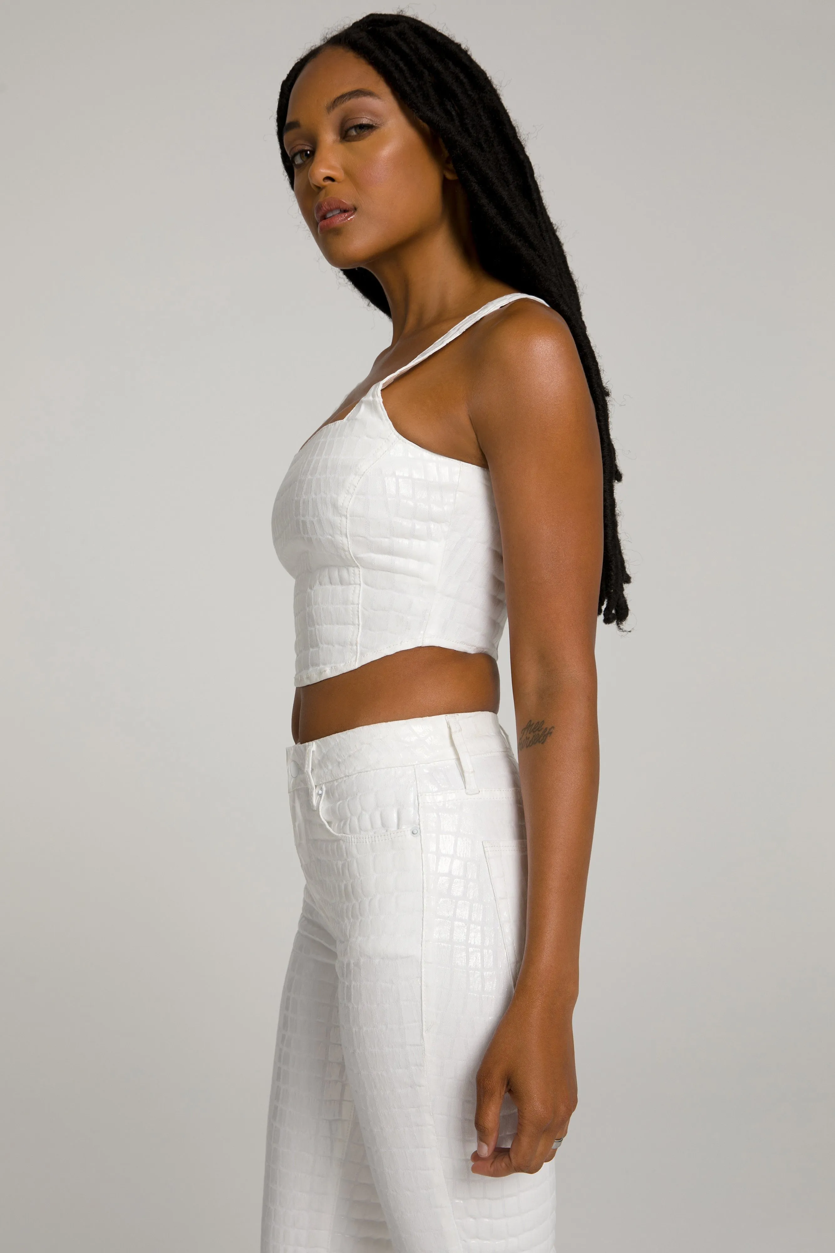 WHITE CROC CORSET TOP | WHITE001