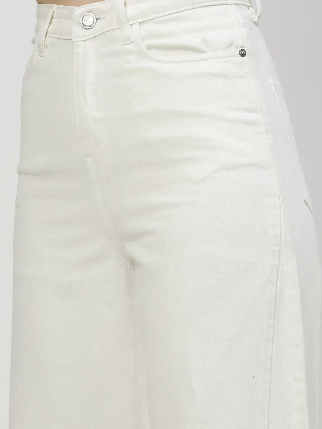 Wide Leg White Cotton Denim Jeans
