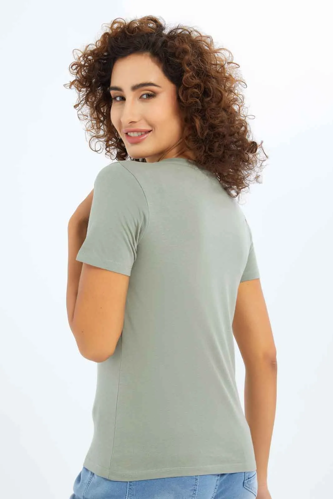 Women Olive Printed T-Shirt