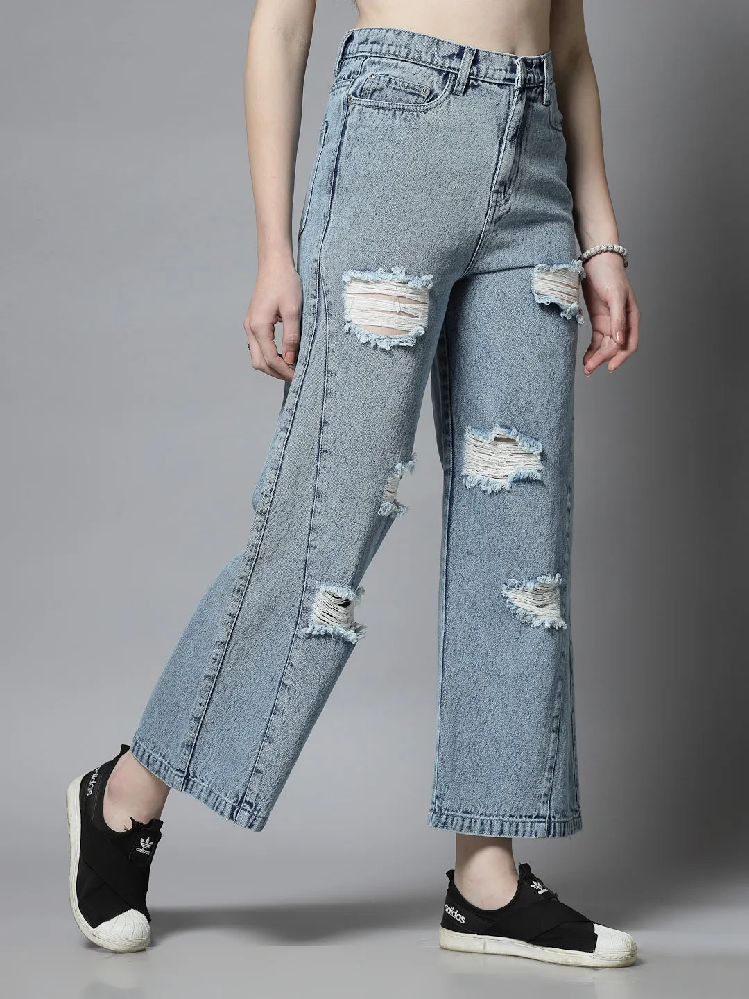 Women’s Distressed Denim Wide Leg Jeans