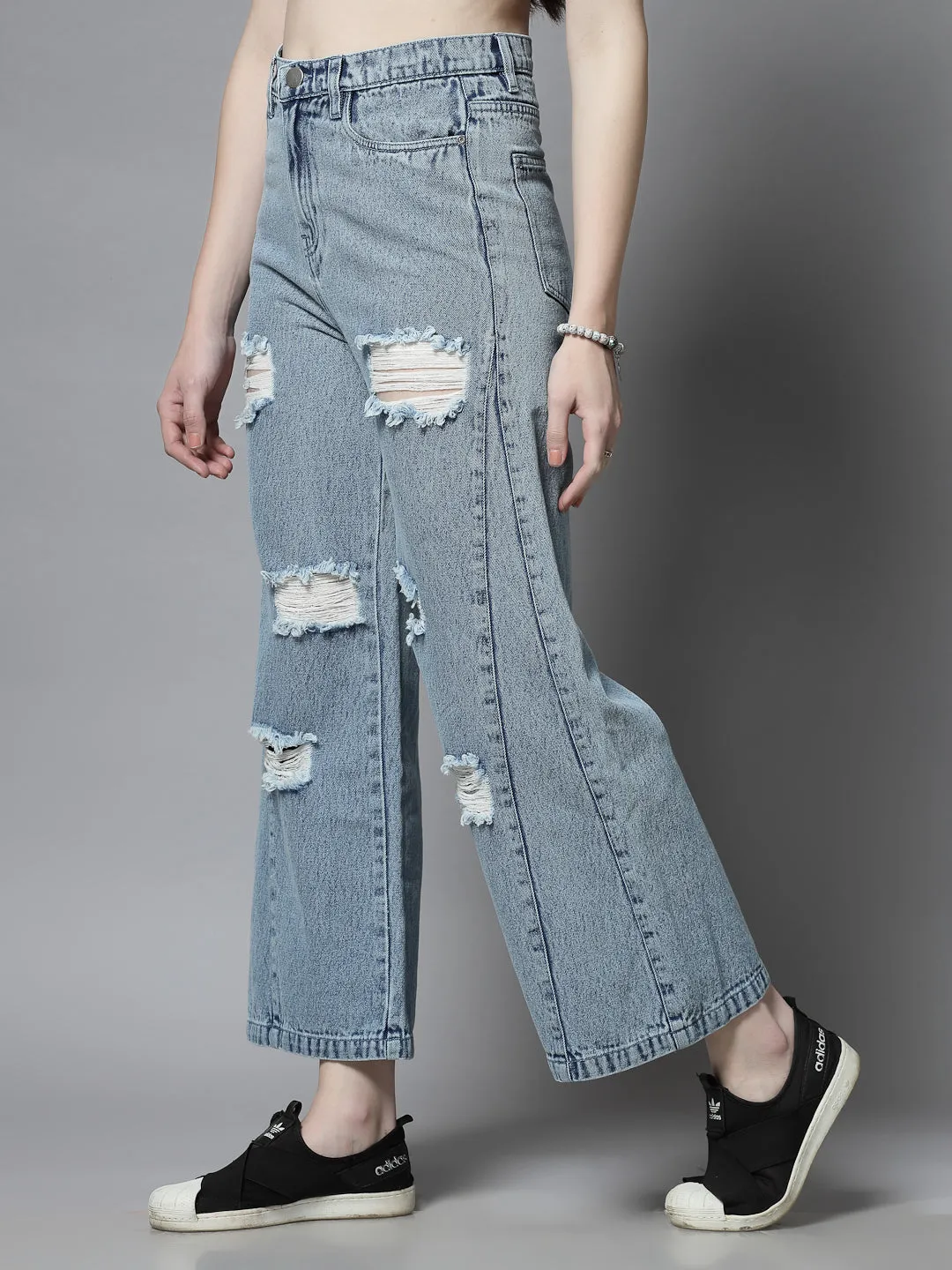 Women’s Distressed Denim Wide Leg Jeans