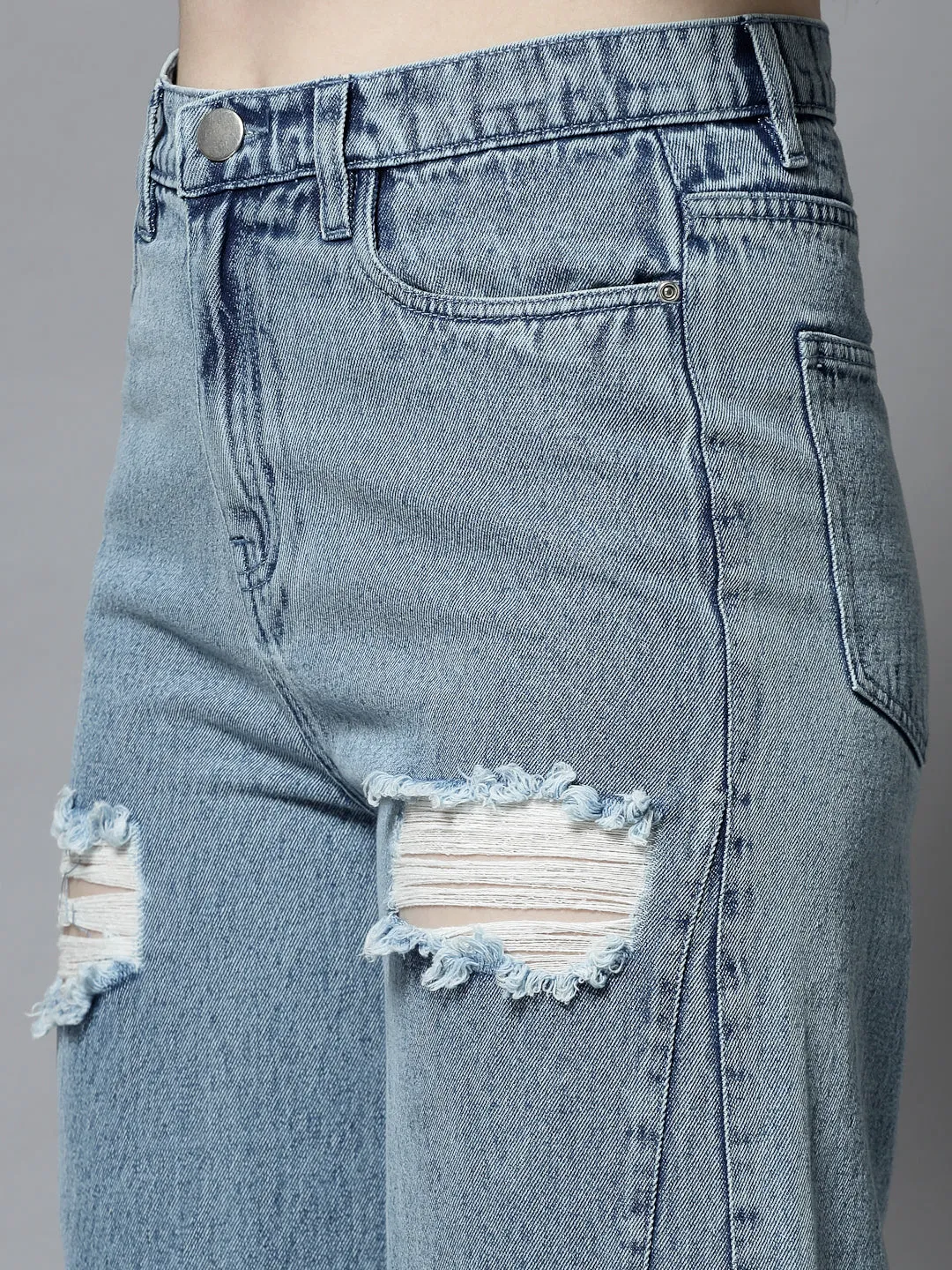 Women’s Distressed Denim Wide Leg Jeans