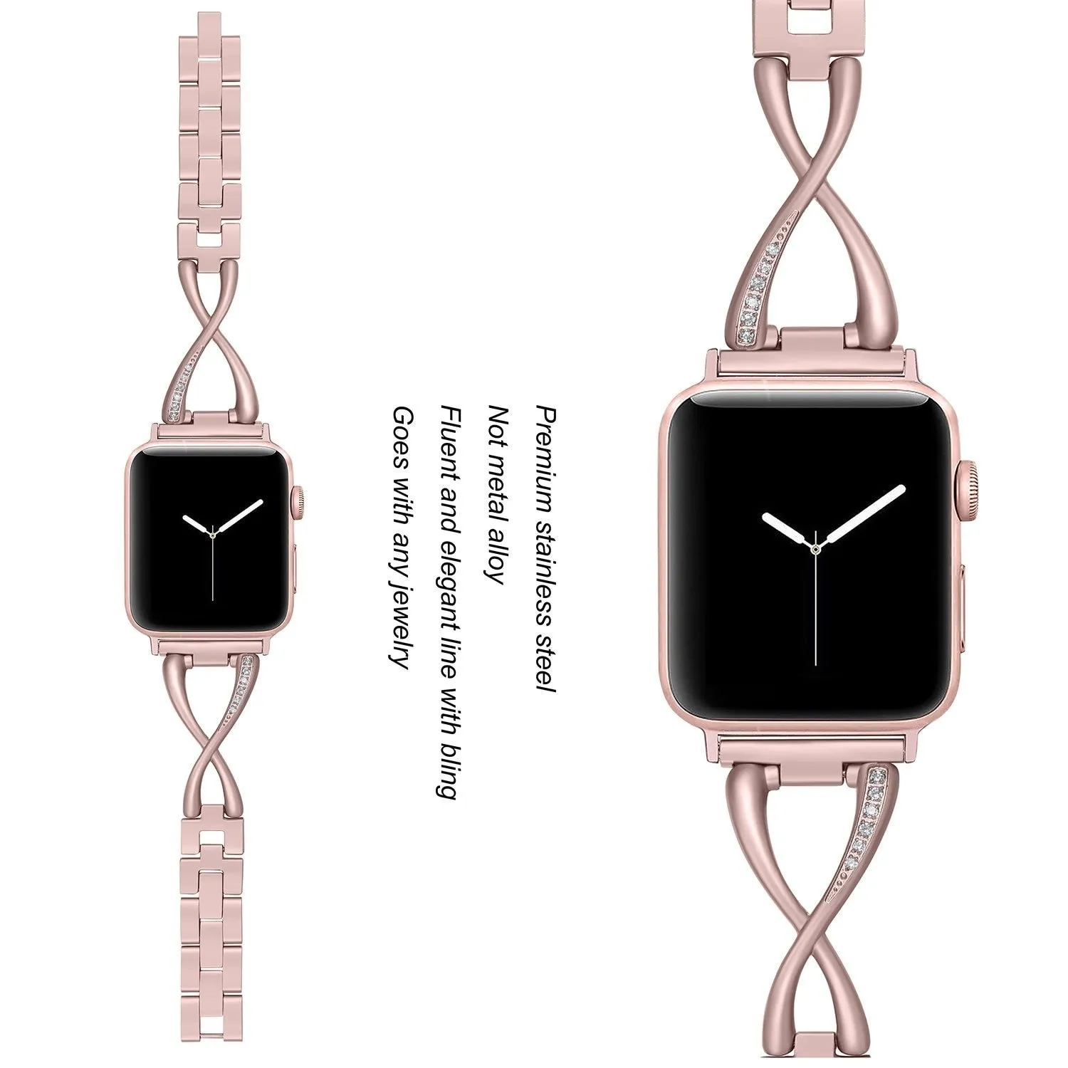 X-Link Apple Watch Stainless Steel Band with Extra Bling Rhinestone