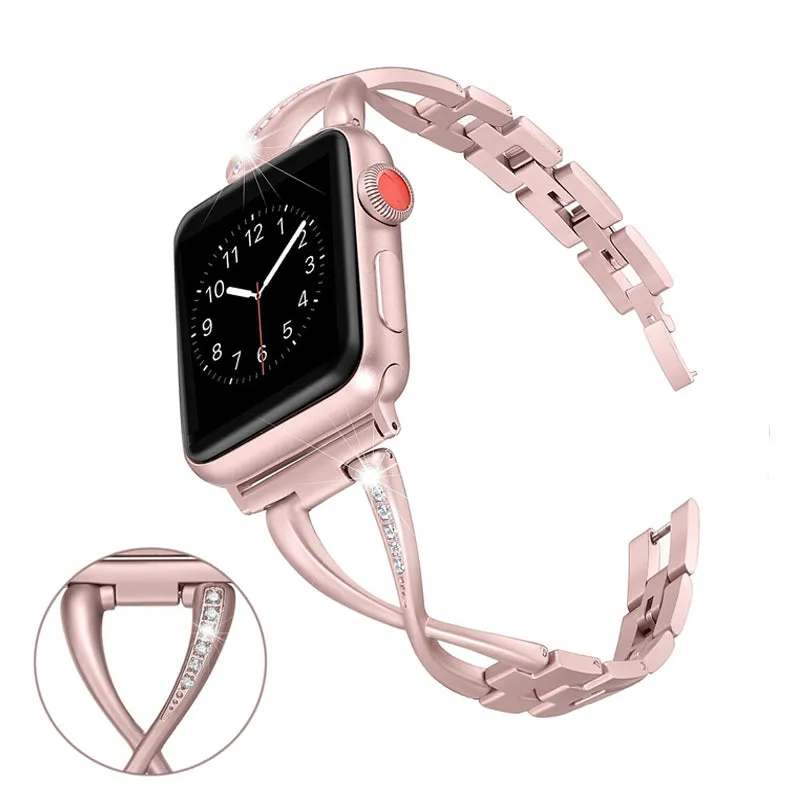 X-Link Apple Watch Stainless Steel Band with Extra Bling Rhinestone