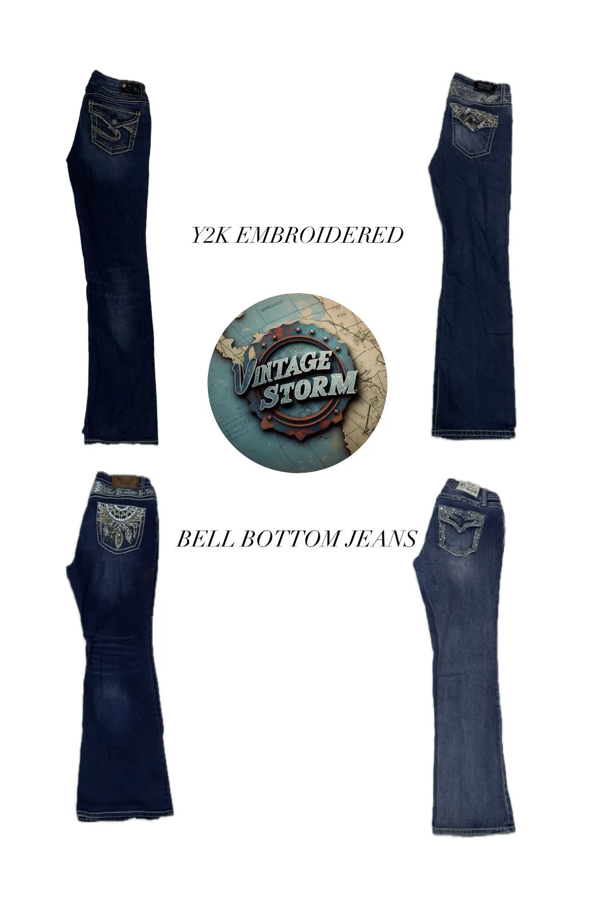 Y2K Embroidered Bell Bottom Jeans