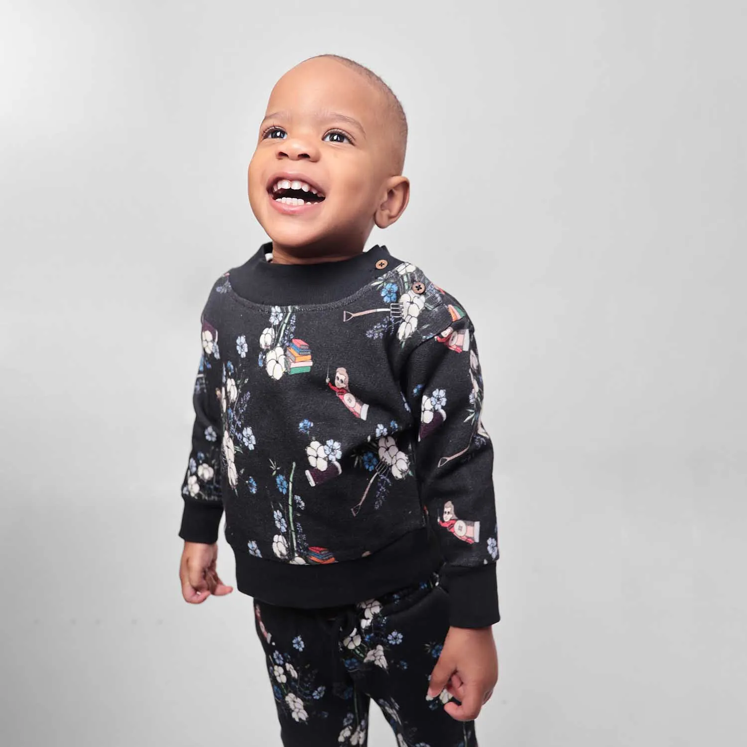 Zwarte Jersey Babysweatshirt met Bloemenprint